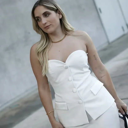 2025 Women Crop Corset Top Summer Tanks & Camis White Black Tank Top Button Off Shoulder Sleeveless Tube Top Fashion Vests