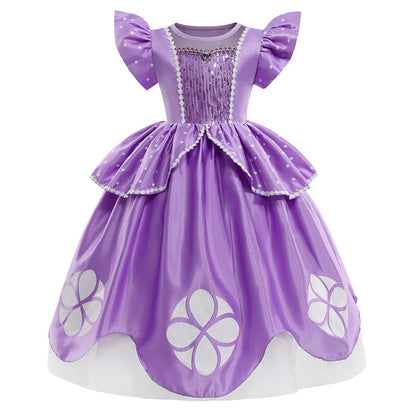 2 3 4 6 8Y Little Princess Sophia Frock Fancy Birthday Sofia Party Dress for Girl Sequined Bodice Flying Sleeve Carnival Costume