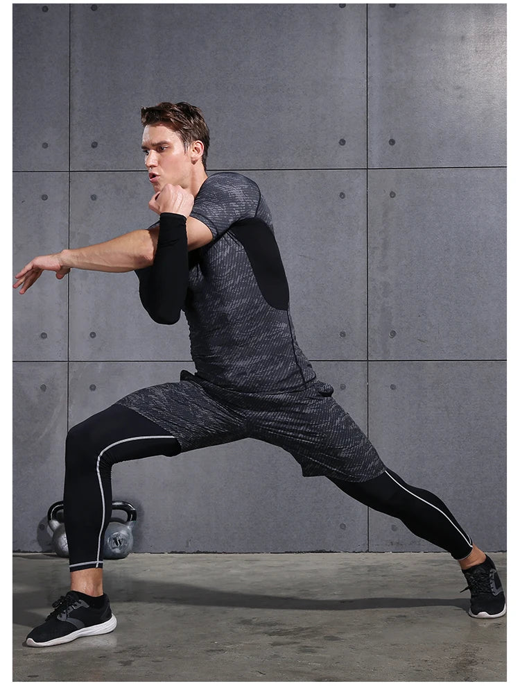 Mens Gym Compression Leggings Sport Training Pants Dry Fit Running Tights Fitness Basketball Jogging Workout Trousers Polyester