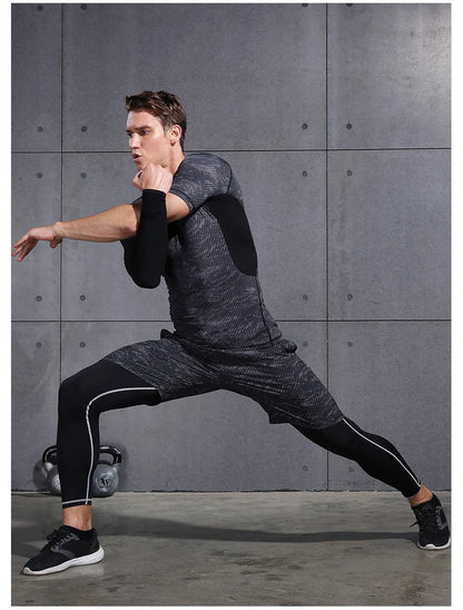 Mens Gym Compression Leggings Sport Training Pants Dry Fit Running Tights Fitness Basketball Jogging Workout Trousers Polyester