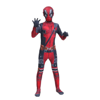 Deadpool Movie Superhero Costume for Kids Justice Hero Bodysuit Halloween Mask Performance Costume Toddler Party  with Toy Gift