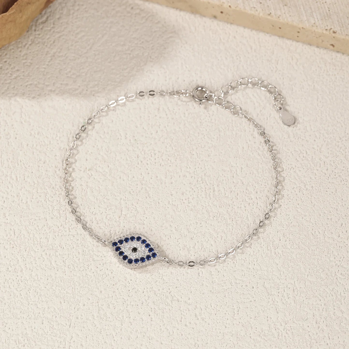 925 Sterling Silver Vintage Blue & Clear Zirconia Eyes Bracelet Stackable Vacation Link Chain Bracelets For Women Jewelry