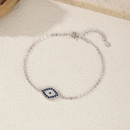 925 Sterling Silver Vintage Blue & Clear Zirconia Eyes Bracelet Stackable Vacation Link Chain Bracelets For Women Jewelry