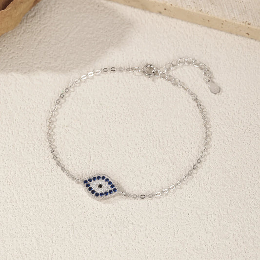 925 Sterling Silver Vintage Blue & Clear Zirconia Eyes Bracelet Stackable Vacation Link Chain Bracelets For Women Jewelry