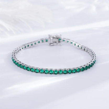 Fine Jewelry Pave 3MM Emerald Green Cubic Zircon Hip Hop Rock Chain For Women/Men Real 925 Silver Metal Tennis Bracelet