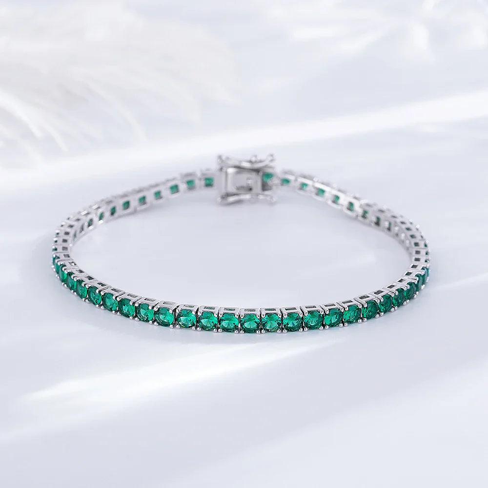 925 Silver Tennis Bracelet, 3mm Pave CZ, Dark Ruby/Rainbow/Blue/Green/Black, Eternity Design, Fine Jewelry for Women