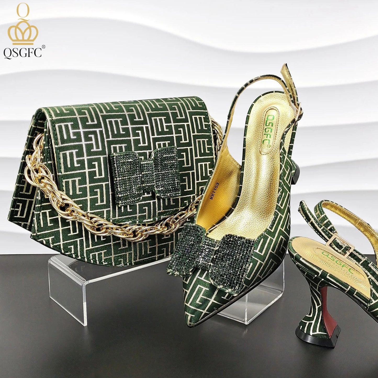 Italian Design Shoes and Bag Set Office Ladies Style Diamond Decoration Classic Women High Heel Shoes and Bag