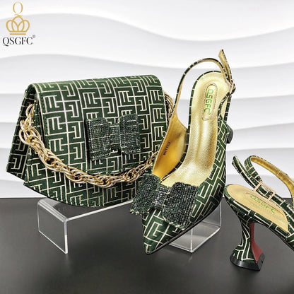 Italian Design Shoes and Bag Set Office Ladies Style Diamond Decoration Classic Women High Heel Shoes and Bag