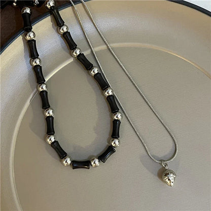 2 Pcs Vintage Peace Buckle Pendant Necklaces Natural Stone Beads Chains Choker Necklace Set Women Men Chinese Style Jewelry