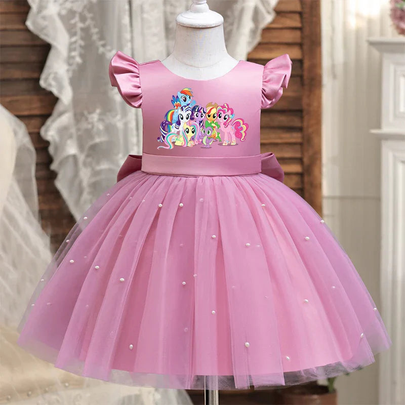 My Little Ponys Toddler Girls Pink Princess Dress Baby Girl Birthday Party Tutu Gown Backless Bow Beading Costume