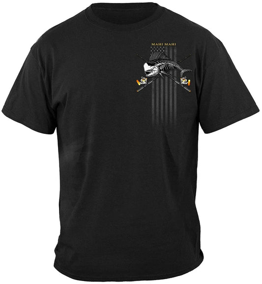 100% Cotton Short Sleeve O-Neck T-shirt Casual Mens Top Retro USA Flag Mahi Mahi Skeleton Fisherman Angler Gift T Shirt New