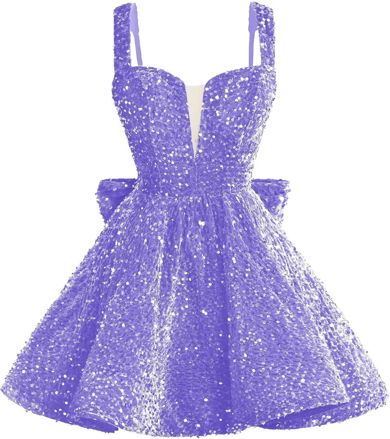 Sparkly Sequin Homecoming Dresses 2026 Short Spaghetti Straps V Neck Cocktail Party Gowns with Bow  Mini Dress Graduation Dress