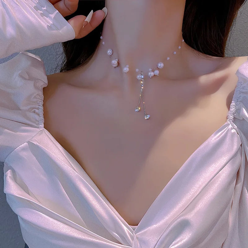 Heart Shape Pendant Necklaces Silver Color 5A Cubic Zirconia Minimalist Style Clavicle Chain Women And Girl Jewelry