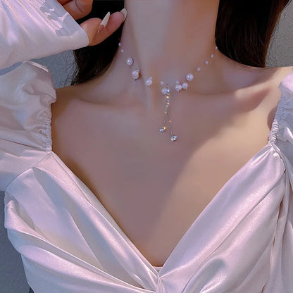 Heart Shape Pendant Necklaces Silver Color 5A Cubic Zirconia Minimalist Style Clavicle Chain Women And Girl Jewelry