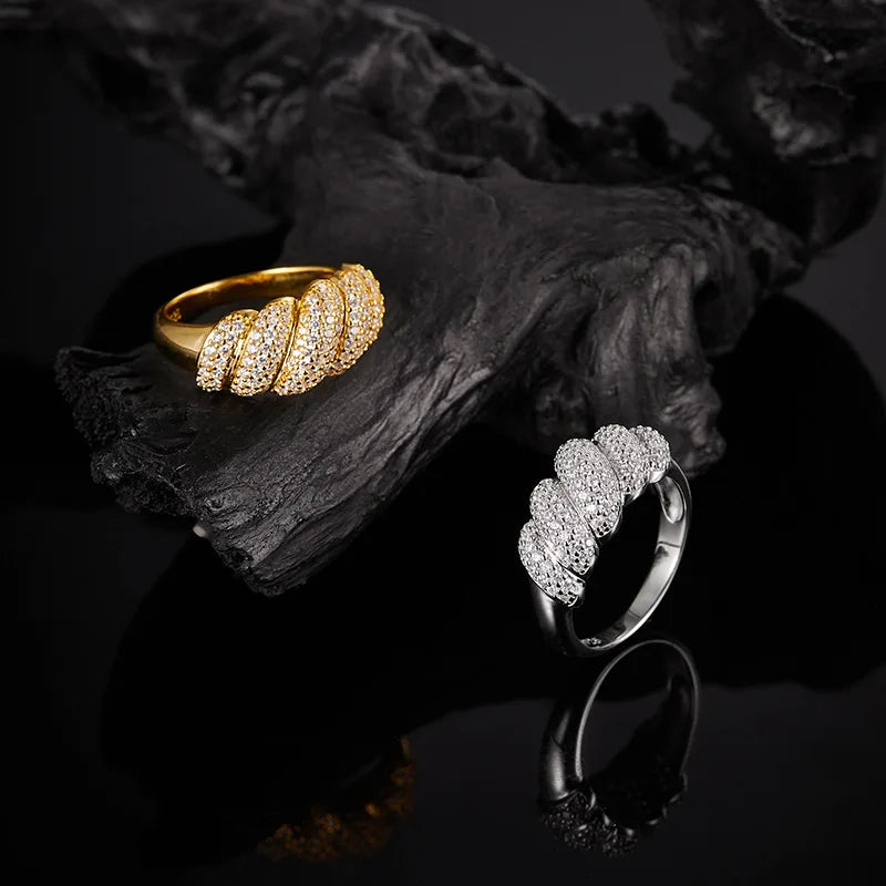 Luxury 100% Real 18k Gold Platinum PT950 Women's Niche High-end Bread Shape Ring