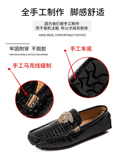 European Station Slip-On Lazy Beanie Shoes Men's Crocodile Pattern Men's Shoes 36 Small Size 48 Large Size New Casual Men's Leather Shoes