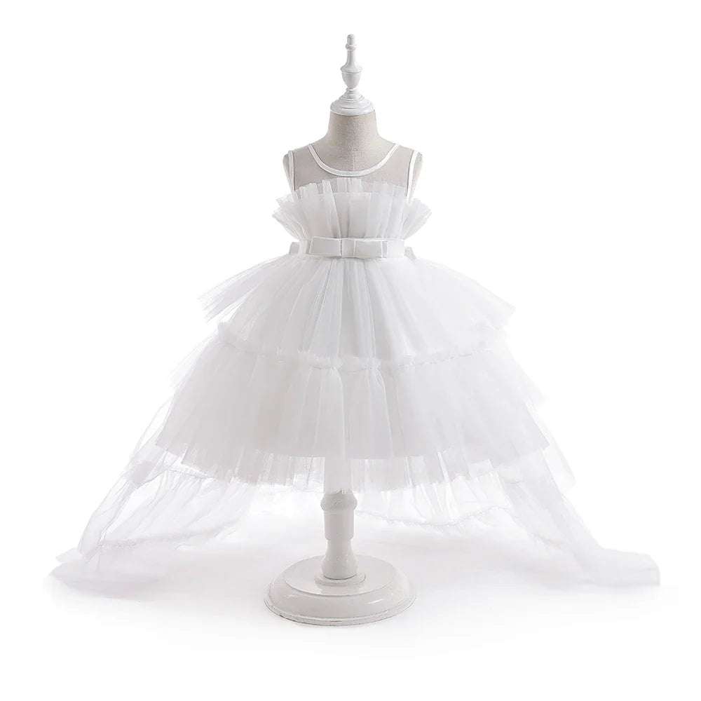 Elegant Tulle Bridesmaids Party Girls Dresses Summer Baptism Birthday Wedding Prom Princess Dress for Girl Christmas Kids Clohes