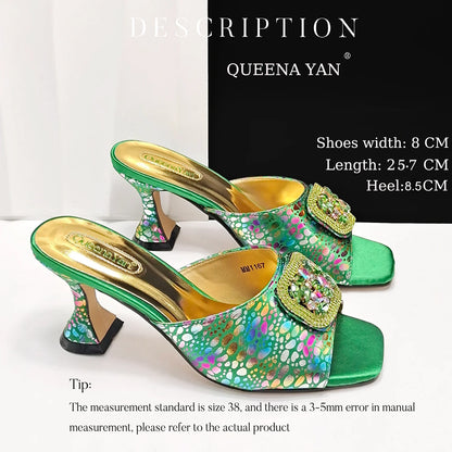Fashion Newest Arrival Orange Color Square Toe Women Sandals Shoes Matching Bag Set for Ladies Wedding Party Pump