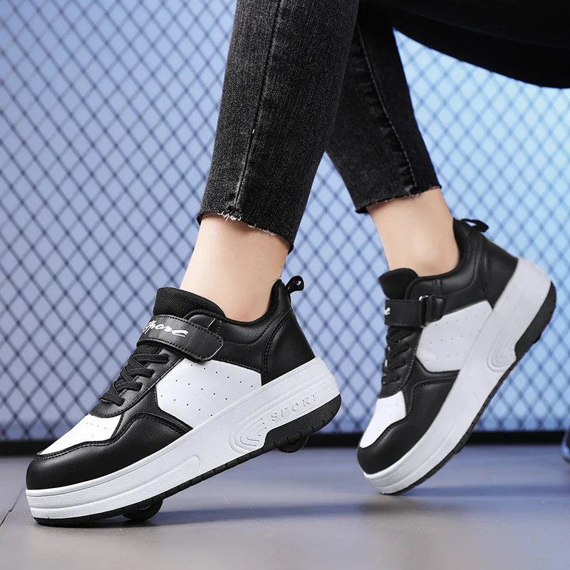 Ultra-Light Leathe Two Wheels Children's Sport Roller Skate Shoes for Kids Boys Girls Walking Running Sneakers Outdoor for Women