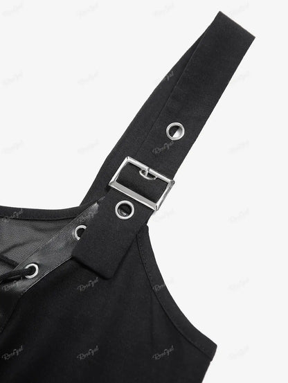 Plus Size Women's Tops Gothic Mesh Lace Up Buckle Grommet Tank 2026 new Spring,Summer Black Backless Standard Vest