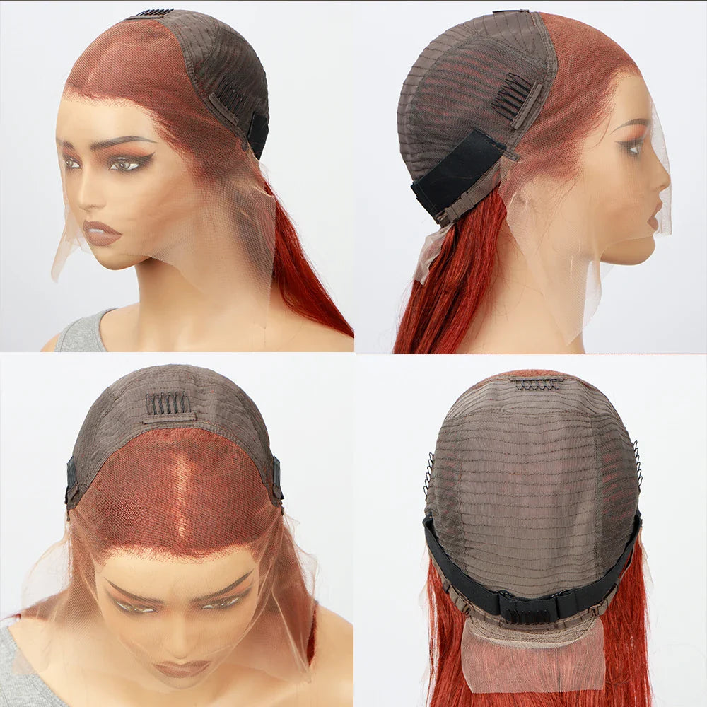 Reddish Brown Straight 13x4 HD Lace Front Human Hair Wigs Brazilian Remy Pre Plucked 30 inch Colored Lace Frontal Wig for Women
