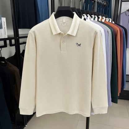 Luxury Brand Men's 100% Cotton Print Long Sleeve Polo Shirt Original Autumn Design Simple Trendy Business Lapel T-shirt Menswear