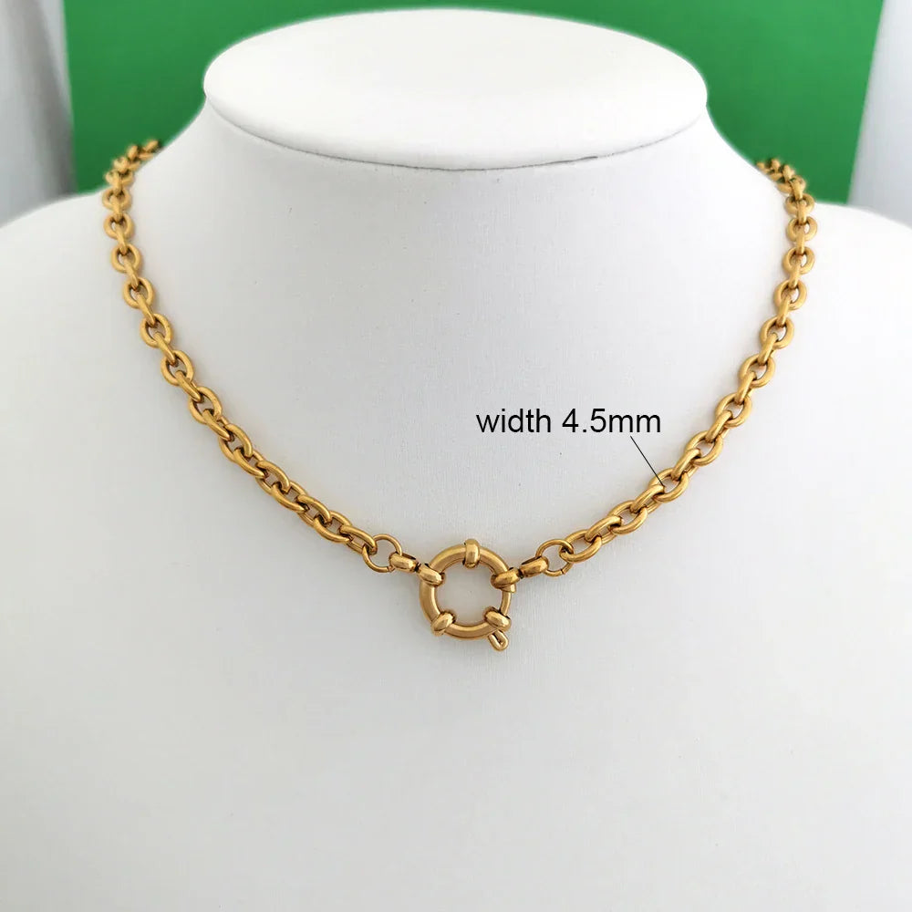 Spring Sailor Clasp Necklace Women Men Choker Stainless Steel Geometric Paperclip Link Chain Rolo PVD Gold Color Wholesale