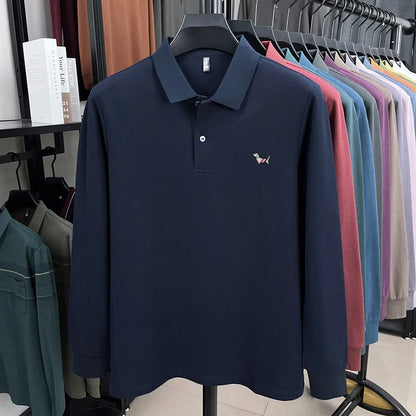 Fashion brand autumn new men's top casual warm 100% cotton long sleeved Polo shirt