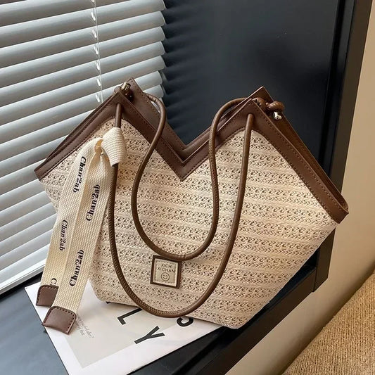 Straw Leisure Capacity Beach Shoulder Bag Retro Handmade Woven Shoulder Bag Summer Leisure Bag Commuting Women's Handbag