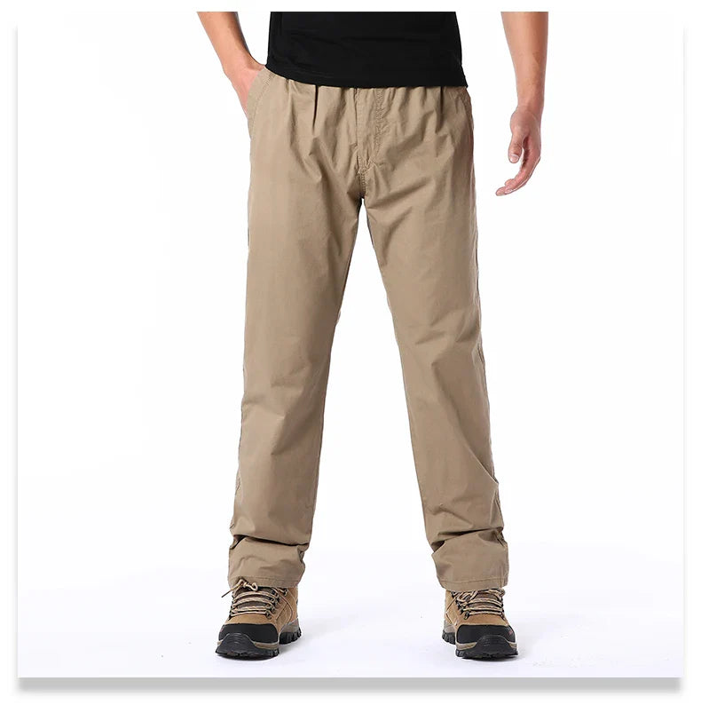 Men's Summer Casual Pants Cotton Thin Style Overalls Elastic Waist Outdoor Sports Loose Work Pants Trend Solid Color Pants