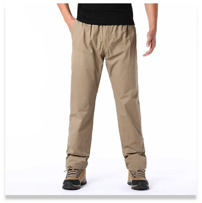 Men's Summer Casual Pants Cotton Thin Style Overalls Elastic Waist Outdoor Sports Loose Work Pants Trend Solid Color Pants