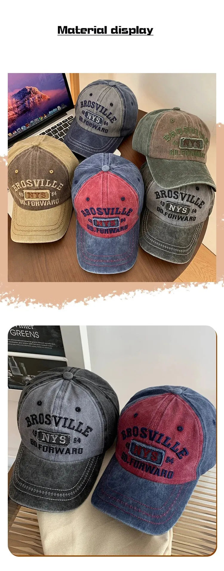 American Retro Baseball Hat Women's Soft Top Letter Washed Cowboy Duck Tongue Hat Wide Brim Big Head Surrounding Face Small Hat