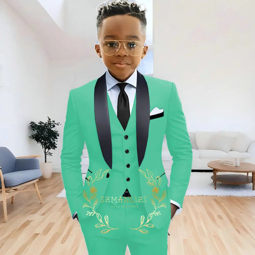 Formal Navy Blue Boys Suit Jacket Pants Vest 3 Piece Set Shawl Lapel Blazer for Kids Wedding Tuxedo Suits 2-16 Years Clothes