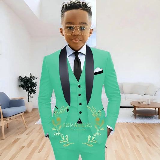 Formal Navy Blue Boys Suit Jacket Pants Vest 3 Piece Set Shawl Lapel Blazer for Kids Wedding Tuxedo Suits 2-16 Years Clothes