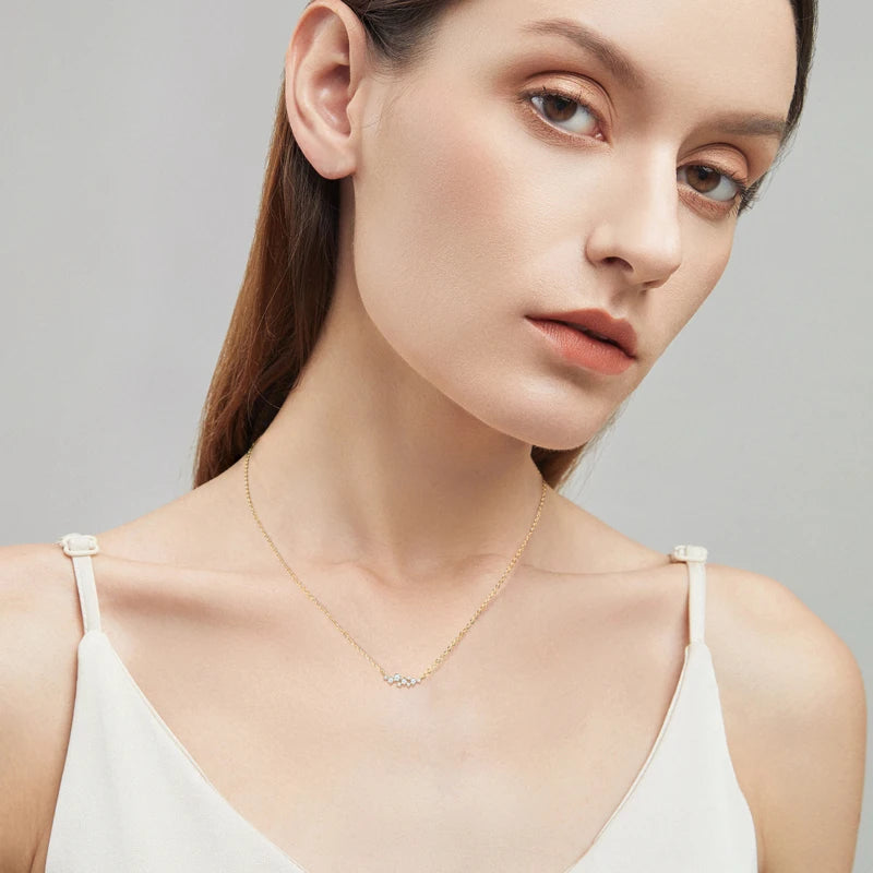Colar e Anel de Diamantes Moissanite Prata Esterlina 925 Conjunto de Joias com Pingente de Aglomerado para Mulheres Anéis de Noivado Presente