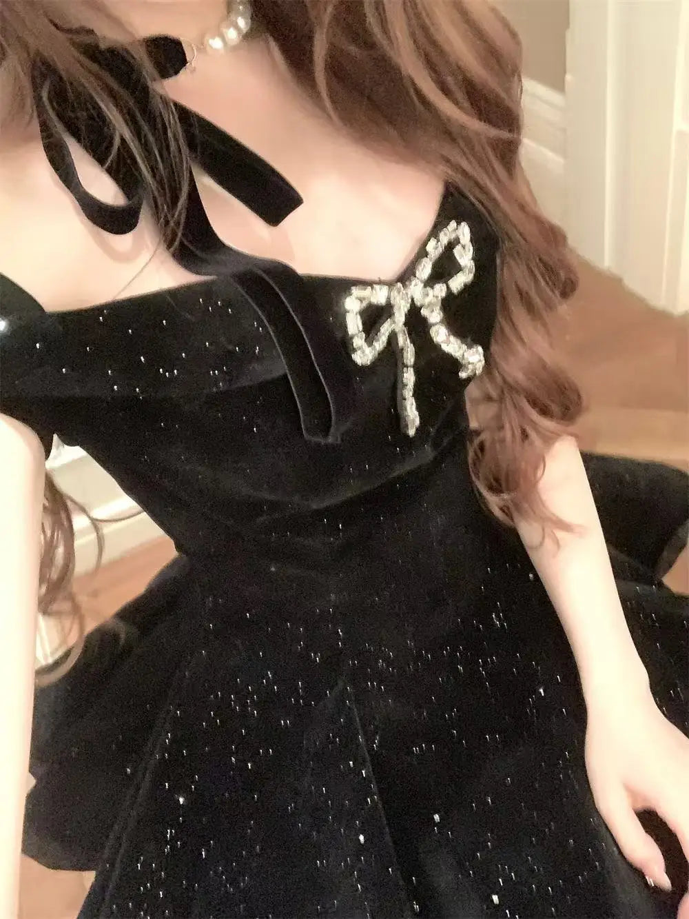 2025 Autumn Vintage Elegant Y2K Velvet Off Shoulder Dress Bow Bodycon Mini A-line Women Evening Party Subculture Lolita Formal