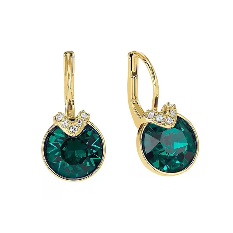 Bella V Drop Earring for Women Christmas Birthday Genuine Crystals from Austria Round Cut Dangle Silver Color Pierced Jewelry