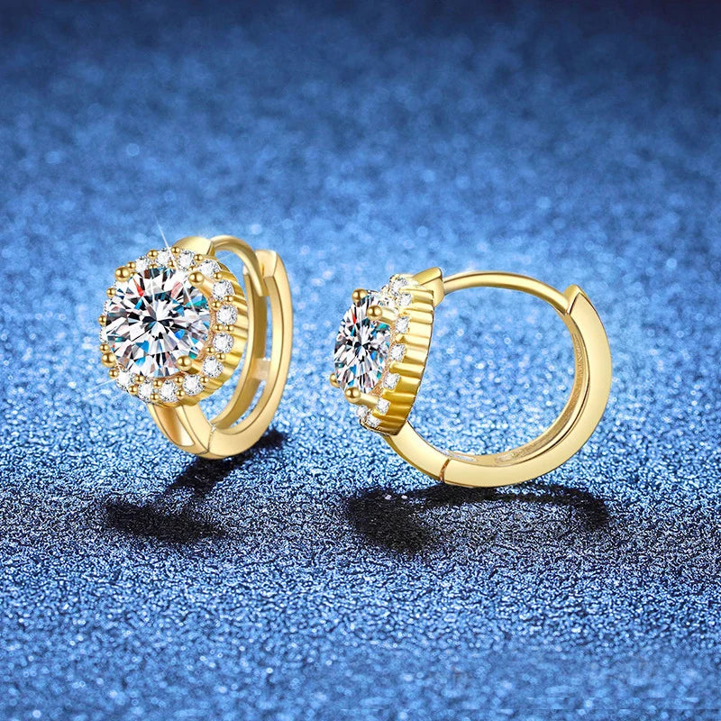 0.5ct 1ct Sparkling Moissanite Earrings S925 Silver with White Yellow Gold Plated Wedding Party Hoop Earring For Women