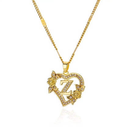 Flower Zircon Initial Heart Pendant Necklaces For Women 2024 Trend Stainless Steel Letter Necklaces Jewelry Best Friend Gifts