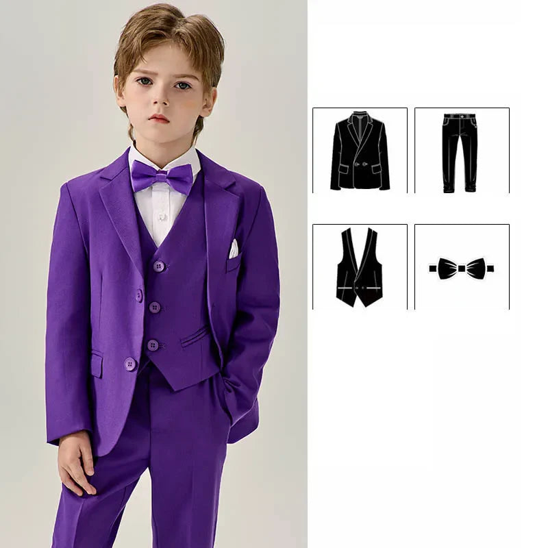Boys Dark Green Jakcet Vest Pants Bowtie Evening Party Dress Children Wedding Photograph Suit Kids Ceremony Performance Costume