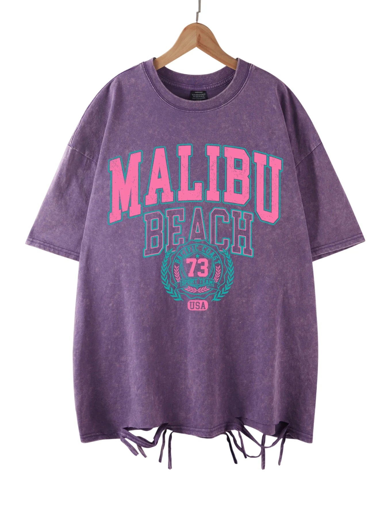 Malibu Beach Washed T-Shirt Women Letter Printing Cotton T Shirt Comfortable Crewneck Tops Casual Oversized Tees Female Clothes