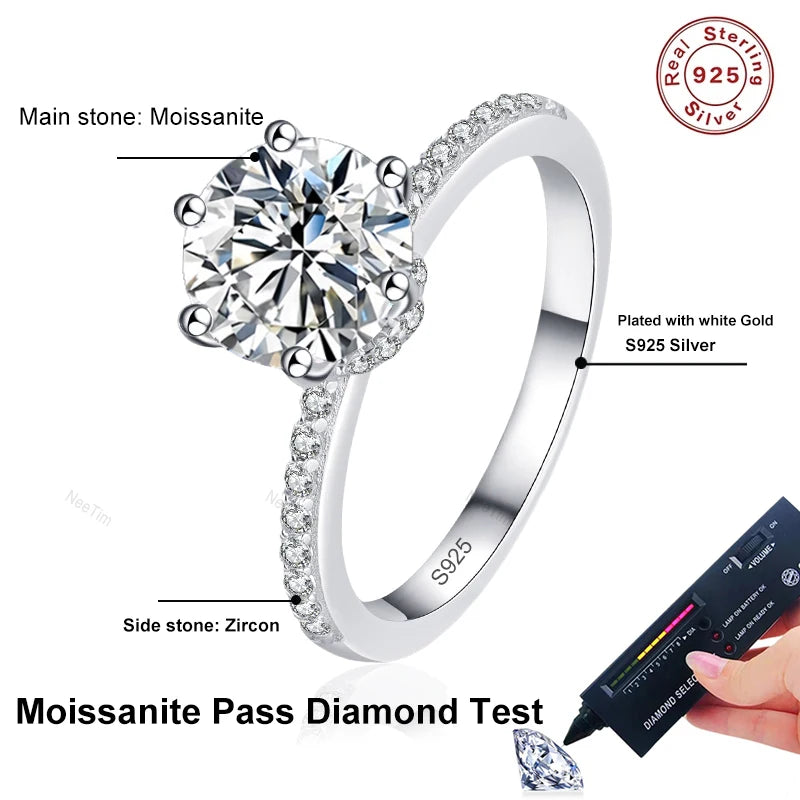 2ct D VVS1 Color Moissanite Engagement Ring For Women 925 Sterling Silver with Gold Plated Rings Wedding Jewelry Bands