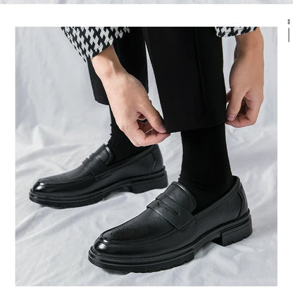 Platform Wedding Brogues Shoes For Men Classic Office Social Men's Dress Leather Shoes Formal Casual Business Loafers Male