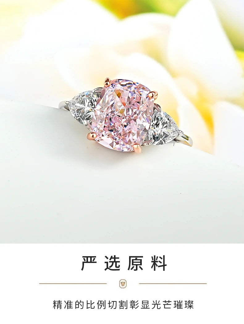 Luxury pink diamond Radian ice cut 925 silver ring set with high carbon diamond temperament versatile ice cut