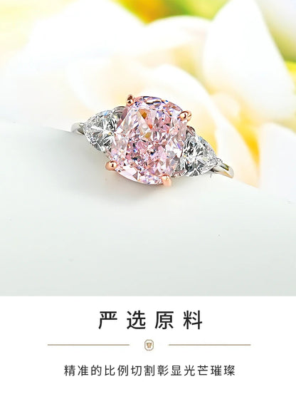 Luxury pink diamond Radian ice cut 925 silver ring set with high carbon diamond temperament versatile ice cut