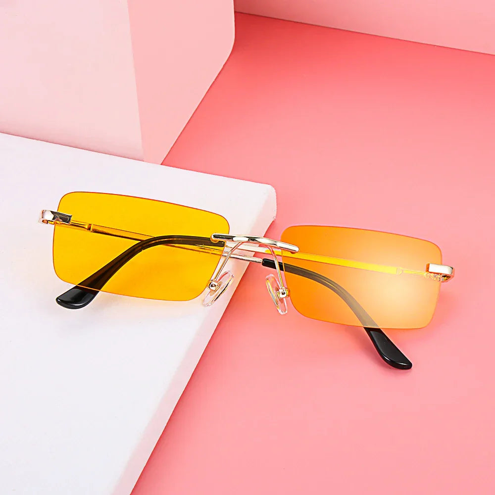 1Pc Women Vintage Sunglasses Luxury Design Rectangle Rimless Sun Glasses Retro UV400 Gradient Glasses Fashion Unisex Eyeglasses