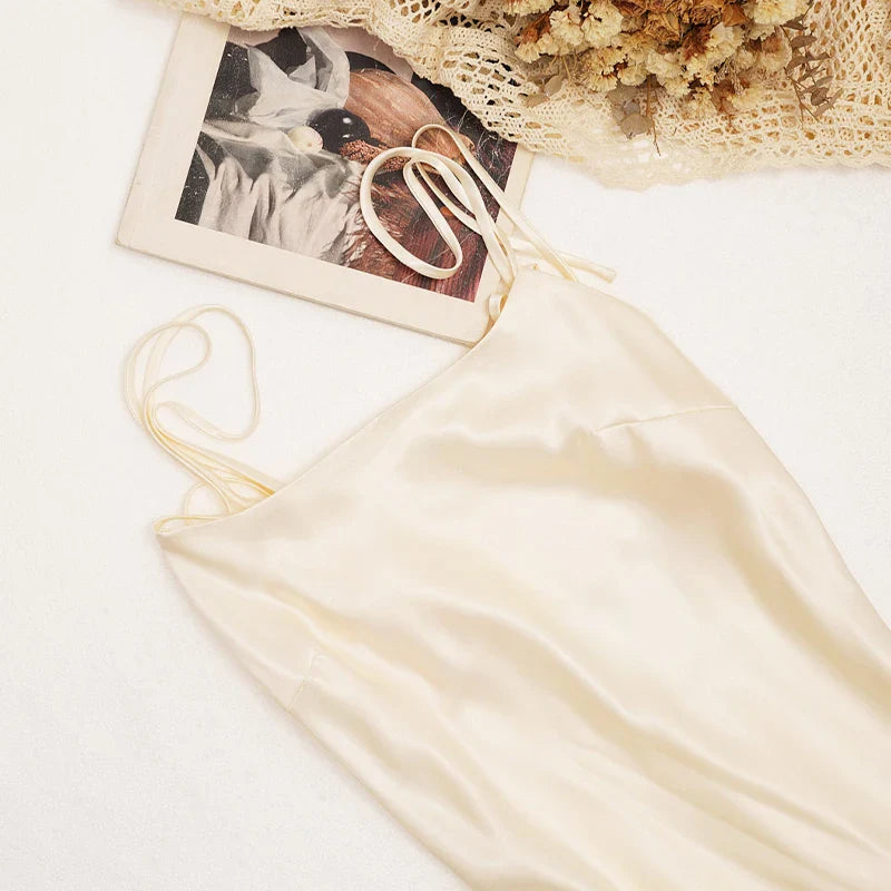 Original Women's Satin Champagne Dress Sleeveless Sexy Backless Evening Dresses Guest Elegant Bridesmaid Long Evening Gown