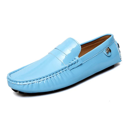 Patent Leather Beanie Shoes Men's New Spring and Summer Large Size Patent Leather Casual British Leather Shoes Women's Slip-On Lazy Casual Shoes Handmade Shoes
