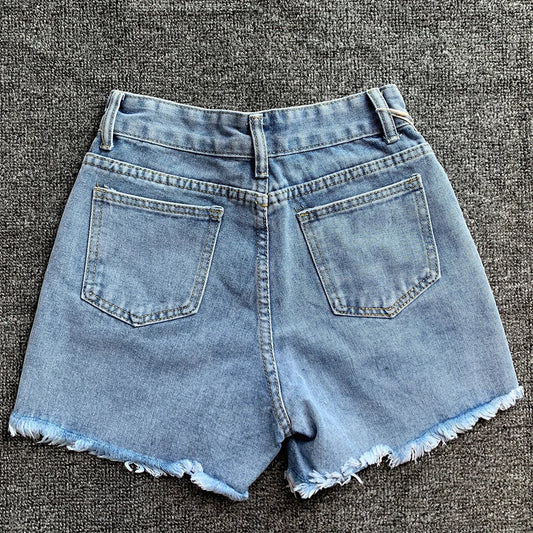 Korean Summer Y2K High Waist Jorts LOVE Heart Shaped Pattern Women's Denim Shorts Casual Jeans Chic Straight Washed Hot Pants