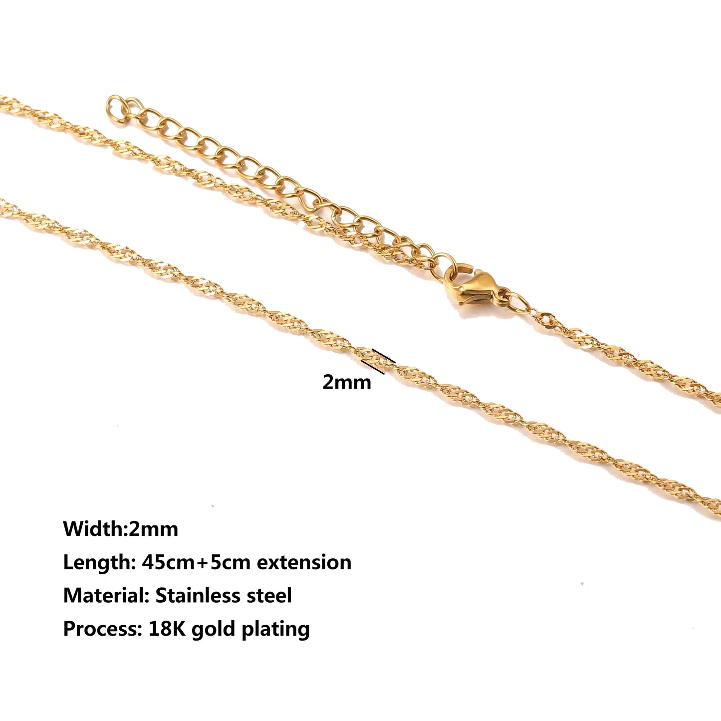 5pcs Stainless Steel Bead Chain Cuba Cross O Ripple Chain Necklace Plated Gold 45CM Adjustable Chain Lobster Clasp DIY Necklace